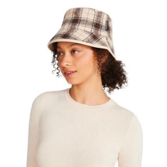 New - Steve Madden Women's Reversible Plaid/Cream Bucket Hat - Picture 2 of 7
